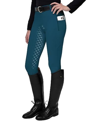 Image of FitsT4 Sports Horse Riding Ladies Women Silicon Full SEAT Jodhpurs Equestrian Gym/Yoga Leggings Tights Breeches Equine,Navy Blue,M