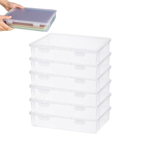 Image of A4 Transparent Plastic Craft Storage Boxes,6 Pack Plastic A4 File Box with Latching Lid,Clear Multi-Purpose Document Case for Document, Stationery, Craft, Certification