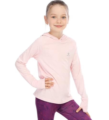 Image of Girls Hooded Shirt Long Sleeve with Thumbhole UV Kids Running Top Children Hiking UPF Hoodie Sports T-Shirt Active Lightweight Sweatshirt Yoga Dancing Workout Pullover Carat Pink 5/6 Years