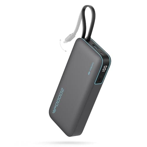 Image of CUKTECH 45W Power Bank, 20000mAh Portable Charger with Built in USB C Cable, Fast Charging Battery Pack with 3 Output 2 Input for iPhone16 Series, Samsung, Pixel, iPad and More (Black)