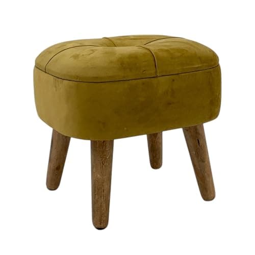 Image of AcaciaHome Stylish & Durable Living Velvet Ottoman Footstool with Lift-Up Storage, Round Design, Traditional Pattern, Comfortable Medium Firmness for Living Room, Office or Lounge (Yellow, Round)