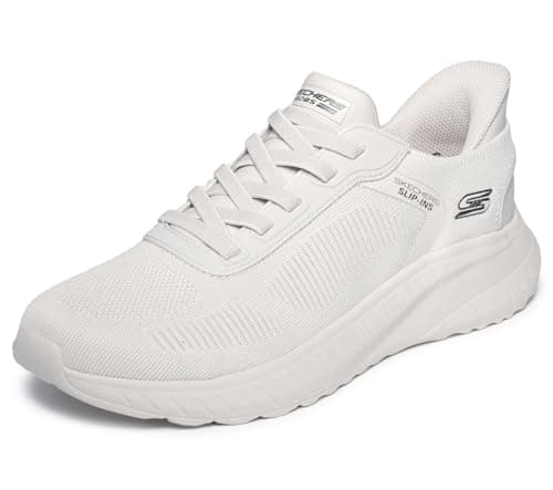 Image of Skechers Men's Bobs Squad Chaos Solid Step Slip-On Sneakers, Off White Knit, 9 UK