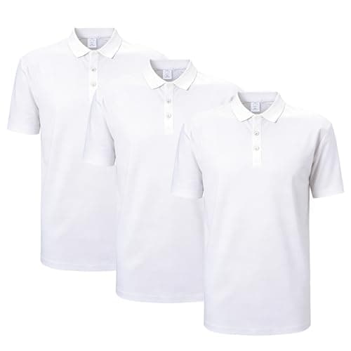 Image of ADUDVLO 3PCS Classic Sports Polo Shirt Men & Women Short Sleeve Mens Polo Shirt Casual Work Sports (UK, Alpha, 3XL, Regular, Regular, White)