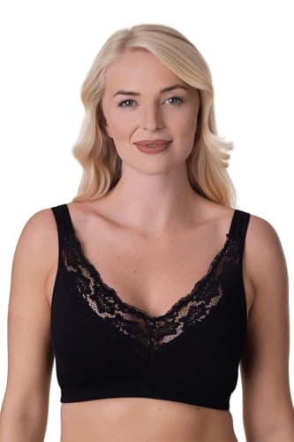 Image of Camille 2 Pack Soft Cotton Wireless Bras for Women – Non-Wired Full Coverage Womens Bra with Lace Detailing & Elastane Trim for Comfortable Support Black 24-26