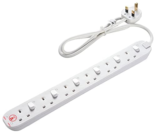 Image of Masterplug Six Socket Power Surge Protected Extension Lead with Individual Switches, 2 Metres, White