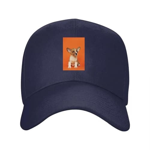 Image of Hat Corgi Puppy Orange Brown White Polyester Navy Blue Baseball Cap Durable All Season Wear Premium Comfort Fit Gift