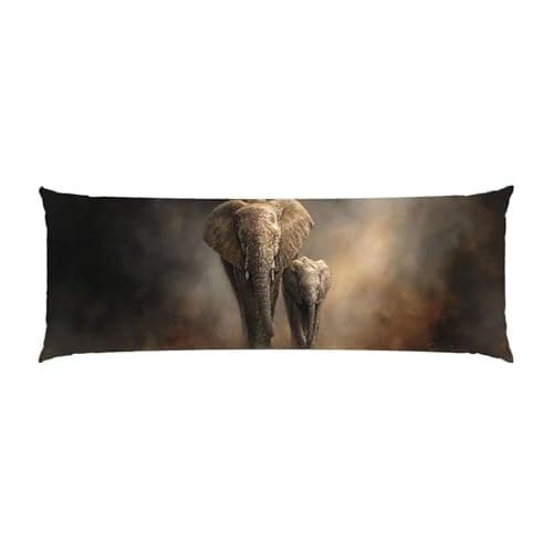 Image of Body Pillow Cover 16x58in Long Lumbar Throw Pillow Covers Decorative Soft Bedding Pillowcase Grassland Elephant Cushion Pillow Case for Bedroom Couch Bed Living Room Home Decor Pack of 1 g-100