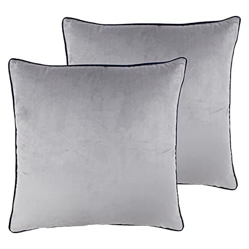 Image of Paoletti Meridian Twin Pack Feather Filled Cushions, Polyester, Silver/Navy, 55 x 55cm