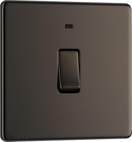 Image of BG Electrical Single Wall Switch with LED Power Indicator, Double Pole, Screwless Front Plate, Slim Profile, Premium Flatplate, Black Nickel, 20A, FBN31
