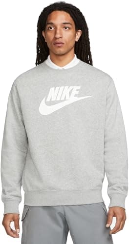 Image of NIKE Men's Sweatshirt Crew Neck Club Graphic Grey Code DQ4912-063, dark grey heather/white, S
