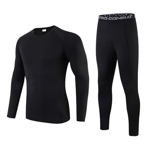 Image of Adixun Kids Thermal Base Layers Sets Boys Football Skin Rugby Sport Underskin Sets Ski Baselayers for Children(Black, 5-6 Years)