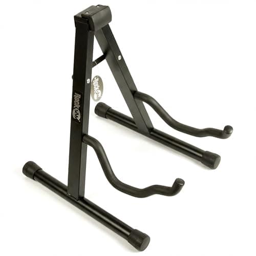 Image of RockJam Universal Portable A-frame Guitar Stand for Acoustic Guitar, Electric & Bass Guitars with Lessons