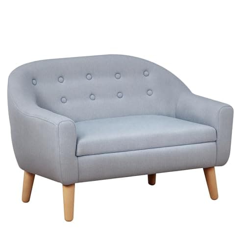 Image of HOMCOM Children's Armchairs Kids Armchair Toddler Chair 2 Seater Wood Frame Mini Sofa for Bedroom Playroom Grey
