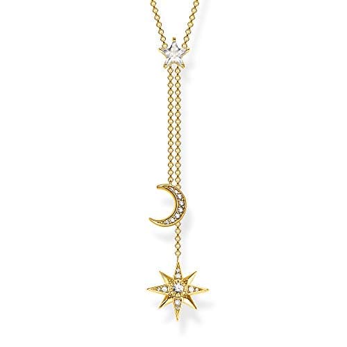 Image of Thomas Sabo Women Necklace Star & Moon Gold 925 Sterling Silver, 18k Yellow Gold Plating KE1900-414-14