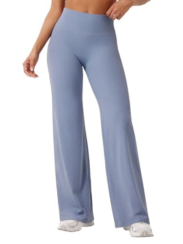 Image of YEOREO Seamless Yoga Trousers Women Straight Leggings High Waist Flared Leggings Sports Yoga Leggings Women Opaque Flared Trousers Granite Blue S