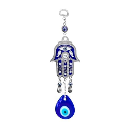 Image of Turkish Blue Evil Eye Hamsa Hand Wall Hanging Decoration Ornament (Blue 02)