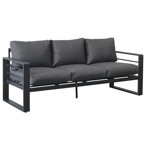 Image of GOODS EMPORIUM Aluminium Garden Furniture 3 Seater Sofa, Outdoor Furniture, Conservatory Furniture (Dark Grey, 3 Seater Sofa)