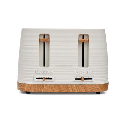 Image of Morphy Richards Clay 4 Slice White Toaster, Wide Slots, High Lift, Anti-Slip Rubber Feet, Removable Crumb Tray, Cancel, Reheat, Defrost, Integrated Cord Storage, China Clay, 243102