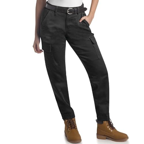 Image of Dickies Womens Cargo Pants - Cotton Stretch Twill High Rise Cargo Joggers with Pockets Casual & Utility Work Pants for Women, Black, 26