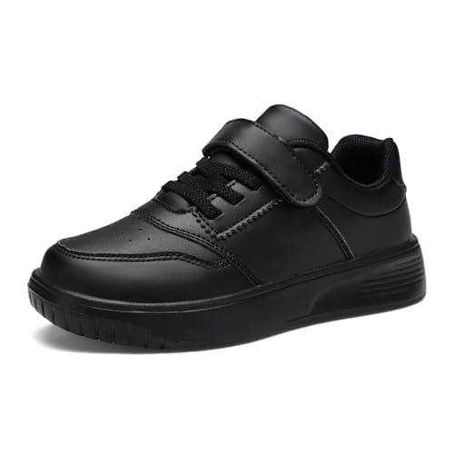 Image of KKTOTO Toddler Shoes Boys Girls Trainers Light Weight Fashion Hook and Loop Kids Walking Running Sneaker All Black Size 9 UK Child