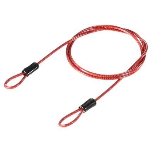 Image of TOP-VIGOR 1Pcs Security Steel Cable, 2.5mm x 2m / 6.56ft Coated Safety Wire Rope Double Loop Flexible Security Cable Lock for Outdoor Travel Luggage Bike, Red