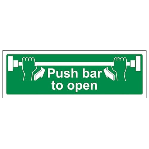 Image of V Safety Push Bar To Open - Landscape 300 x 100 mm - Self Adhesive Vinyl - Aluminium Effect Safety Sign