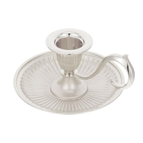Image of SHINEOFI Retro Metal Taper Candle Holder, 4. 5' Vintage Candlestick Holder with Handle for European Home Decor, Small Table Candle Stand, Silver