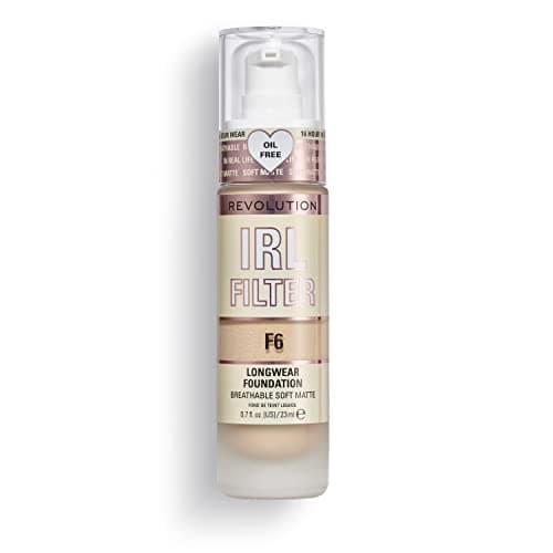 Image of Revolution Beauty London IRL Filter, Longwear Foundation, Medium to Full Coverage, Matte Finish, 16 Hour Wear, F6, Light/Medium Skin tones, 23ml