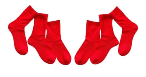 Image of JUNGANRHA® Boys Girls Kids Children Back to School Uniform Rich Cotton Breathable Trainer Athlete Seamless Plain Ankle Cushioned Crew Red Socks | Size 9-12 | Pack of 6
