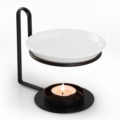 Image of Bighan Metal Essential Oil Burner Wax Melt Burner Diffuser, Minimalist style Tea Light Candle Holder Aroma Diffuser Home Bedroom Decor, Black