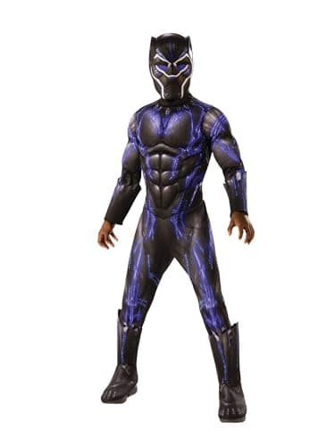 Image of Rubies Official Avengers Black Panther Battle Suit, Deluxe Child Costume - Medium, Age 6-8, Height 132 cm, Multicolour Halloween