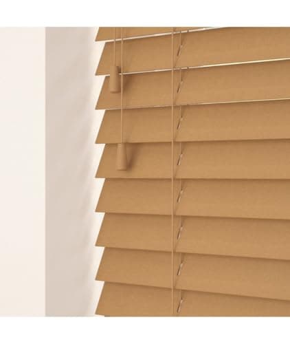 Image of 50mm Slat Light Oak Real Wood Venetian Blind With Strings 120cm Drop
