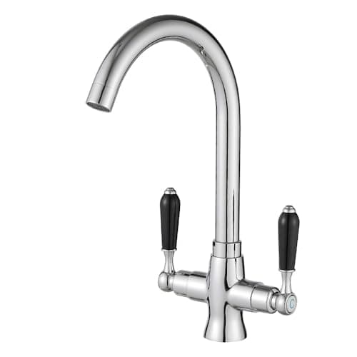 Image of Heable Chrome Kitchen Sink Mixer Tap with Black Ceramic Dual Lever Monobloc Victorian Style Kitchen Taps 1 Hole Elegant Swivel Mono Traditional Sink Faucet with UK Standard Fittings