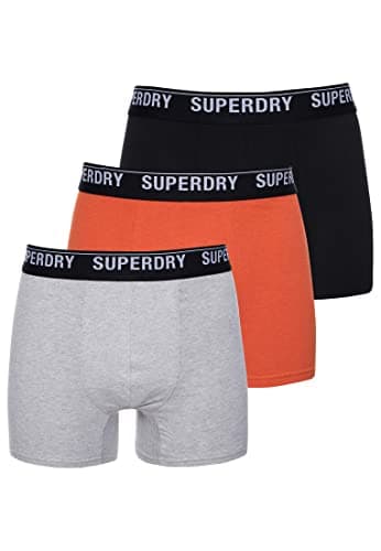 Image of Superdry Men's Boxer Multi Triple Pack Shorts, Black/Orange/Grey, M (Pack of 3)