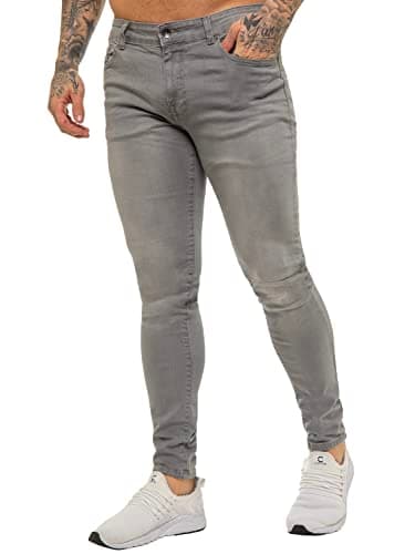 Image of BRAND KRUZE Designer Mens Jeans KZ106 Skinny Slim Fit Casual Super Stretch Denim Trousers Pants Grey 32 S