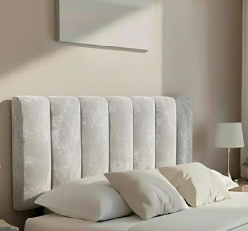 Image of Hannah Portland Velvet Headboard, Plush Lined Design for Divan Beds, Luxury Bedroom and Hotel Furniture Height 20inch (Silver, Double 4ft 6inch)