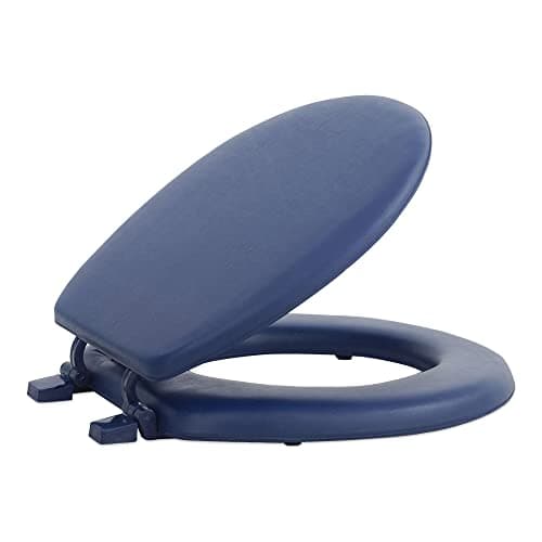 Image of Soft Standard Vinyl Toilet Seat, Navy 17 Inch Soft Vinyl Cover with Comfort Foam Cushioning - Fits All Standard Size Fixtures - Easy to Install Fantasia by Achim Home Decor