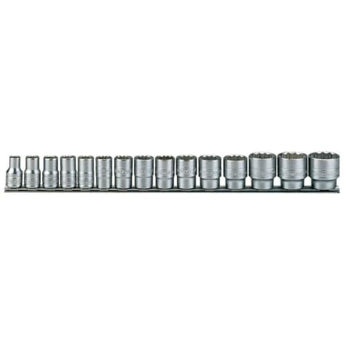 Image of Teng Tools 15 Piece 1/2" Drive Metric Regular Socket Set Clip Rail 10-32mm M1215MM
