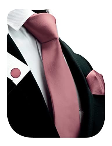 Image of Gusleson Mens Solid Dusty Rose Ties For Wedding Plain Neckties and Pocket Square Cufflinks Sets(UK0789-32)
