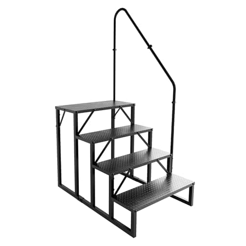 Image of Step Ladder RV Stairs with Handrails, Heavy Duty Carbon Steel Non-Slip Steps, 660 LBS Capacity for Camper, Trailer, Hot Tub, Mobile Home, Porch (4 Step)