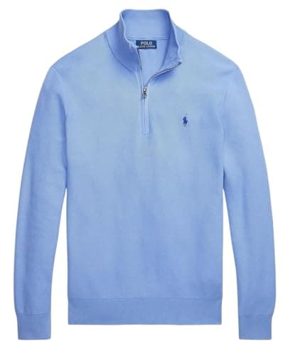 Image of POLO RALPH LAUREN Mesh-Knit Cotton Quarter-Zip Jumper (UK, Alpha, M, Regular, Regular, Harbour Island Blue)