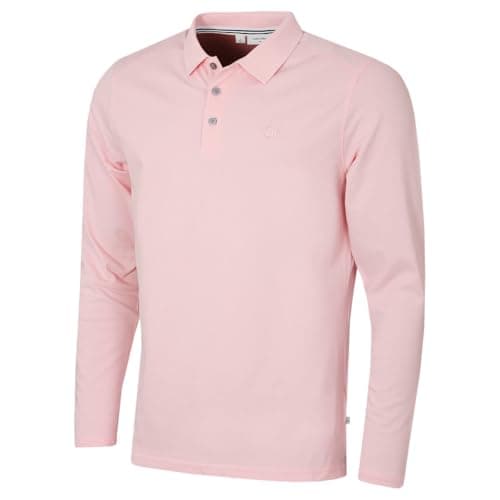 Image of Calvin Klein Mens Long Sleeve Stretch Polo Shirt - Baby Pink - M