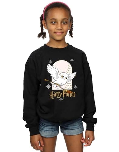 Image of Harry Potter Girls Hedwig Christmas Sweatshirt Black 9-11 Years
