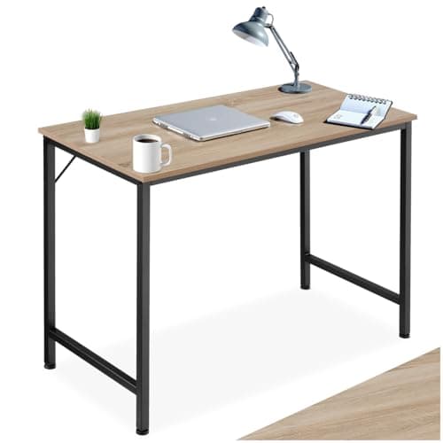 Image of tectake® Desk in Industrial Design, Compact Computer Desk with Durable Steel Frame & Rustic MDF Surface, Height-Adjustable Feet, Easy Setup, Ideal as Bedroom, Study & Office Desk - Light Brown, 100 cm