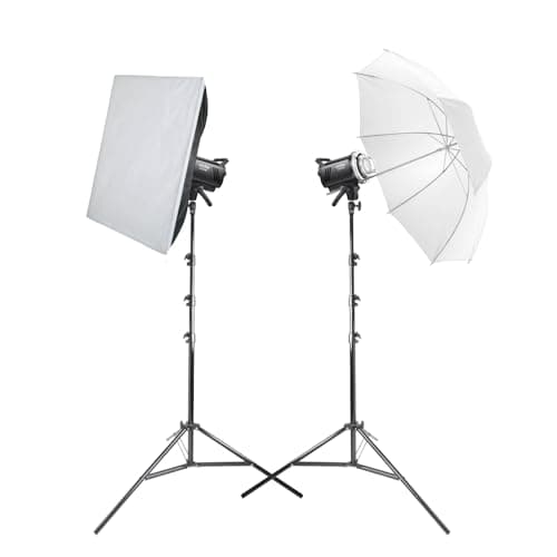 Image of GODOX MS200-V Studio Flash Twin Lighting Kit - 200W, 5800±200K, Bowens S-Type Fitting, Light Weight: 1.3kg, 60x90cm Softbox, 35cm Depth, 40" Umbrella, 79-240cm Stand Height, 5kg Max. Load Capacity