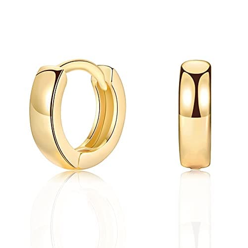 Image of Gold Hoop Earrings, 925 Sterling Silver Post Lightweight Sleeper Hoops Earring Gold Earrings for Women Girls Men Gifts Diameter 14mm Thickness 3mm