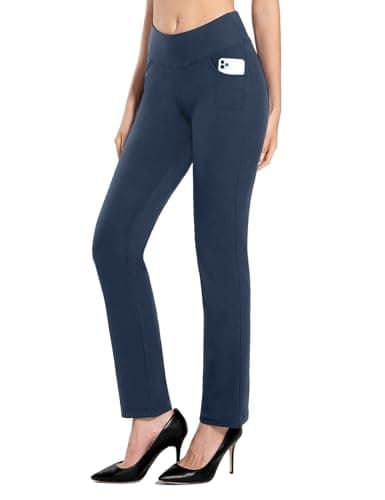 Image of MOVE BEYOND Women's Straight Leg Work Trousers - Tummy Control Professional Suits Pants for Workout Yoga Office Work, Blue, Large