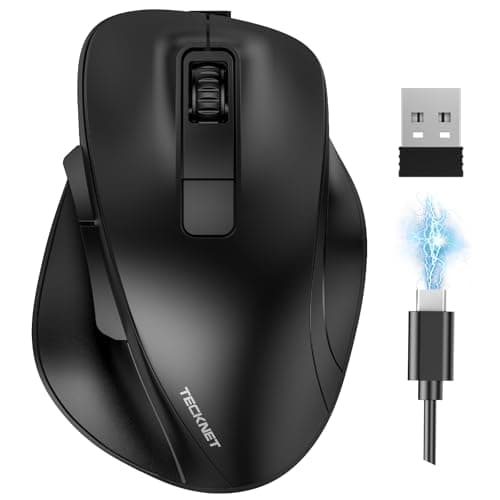 Image of TECKNET Bluetooth Mouse (BT5.0/3.0 and 2.4G), Multi-Device Wireless Mouse, 4800 DPI Rechargeable Silent Mice, Computer Mouse with Thumb Rest, Ergonomic Wireless Mouse for Laptop/Mac/PC, Black