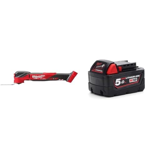 Image of Milwaukee M18FMT-0X 18v Fuel Multi Tool Body Only & M18 B5 REDLITHIUM-ION™ Slide Battery Pack 18V 5.0Ah Li-ion, Black
