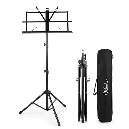 Image of Windsor 050151-BK Adjustable Folding Sheet Music Stand with Carry Case Black